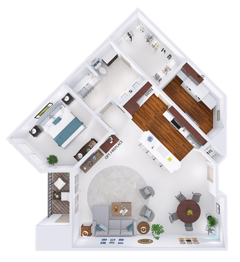 a 3d drawing of a floor plan of a house